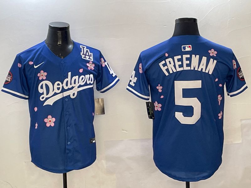 Men Los Angeles Dodgers #5 Freeman Blue Sakura Edition 2025 Nike MLB Jersey style 4